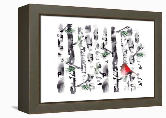 Bird in Birch-Sara Berrenson-Framed Stretched Canvas