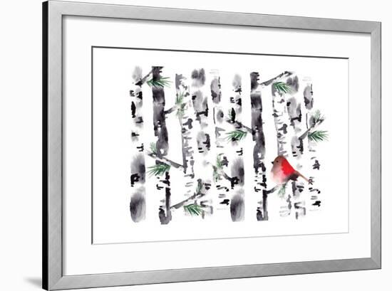 Bird in Birch-Sara Berrenson-Framed Art Print