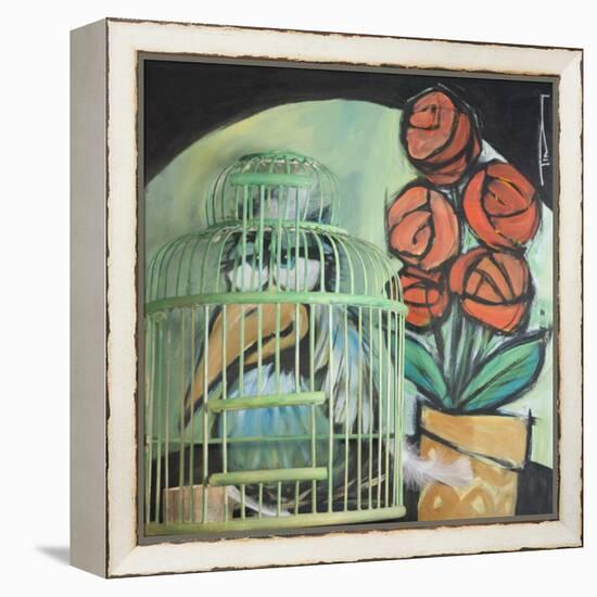 Bird in Cage with Potted Plant-Tim Nyberg-Framed Premier Image Canvas