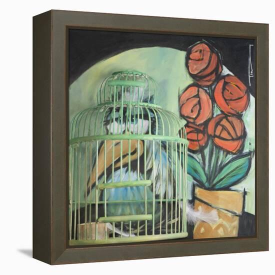 Bird in Cage with Potted Plant-Tim Nyberg-Framed Premier Image Canvas