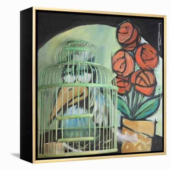 Bird in Cage with Potted Plant-Tim Nyberg-Framed Premier Image Canvas