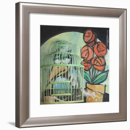 Bird in Cage with Potted Plant-Tim Nyberg-Framed Giclee Print