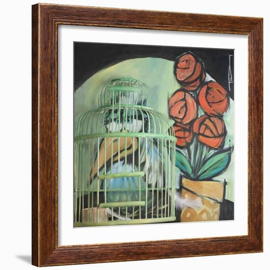 Bird in Cage with Potted Plant-Tim Nyberg-Framed Giclee Print