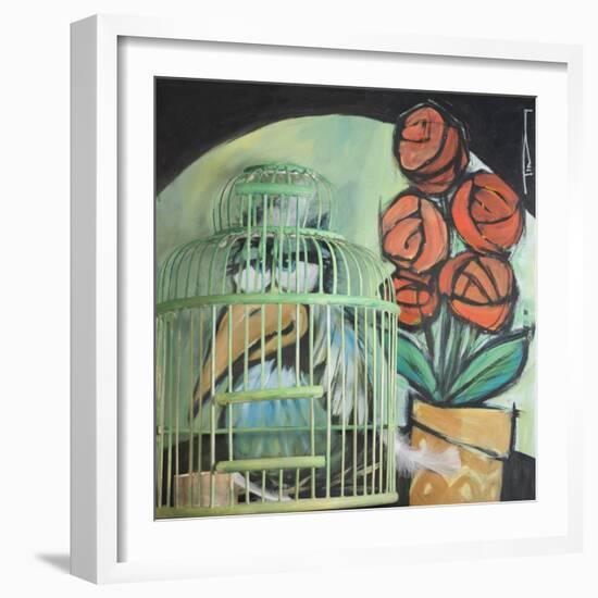 Bird in Cage with Potted Plant-Tim Nyberg-Framed Giclee Print