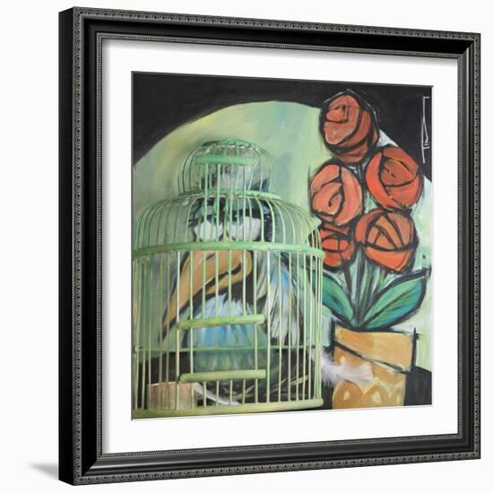 Bird in Cage with Potted Plant-Tim Nyberg-Framed Giclee Print