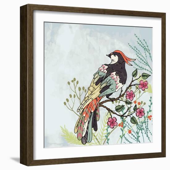 Bird on a Branch Vector Illustration-Maria Sem-Framed Premium Giclee Print