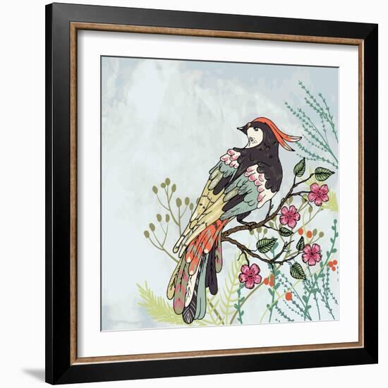 Bird on a Branch Vector Illustration-Maria Sem-Framed Premium Giclee Print
