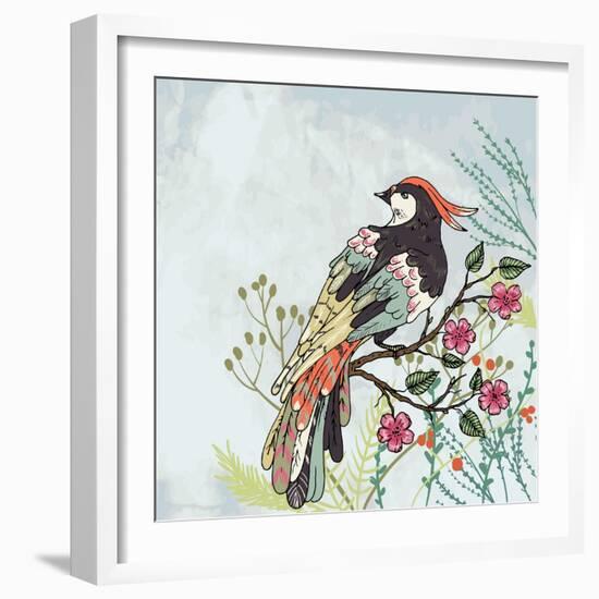 Bird on a Branch Vector Illustration-Maria Sem-Framed Premium Giclee Print