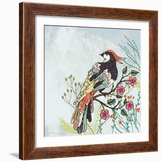 Bird on a Branch Vector Illustration-Maria Sem-Framed Art Print