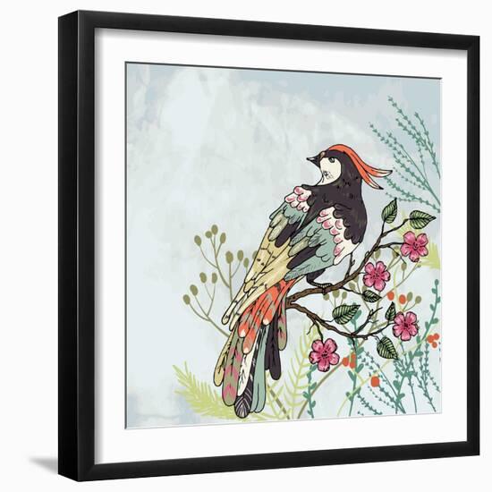 Bird on a Branch Vector Illustration-Maria Sem-Framed Art Print