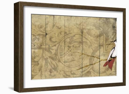 Bird on branch Horizontal 2-Jace Grey-Framed Art Print