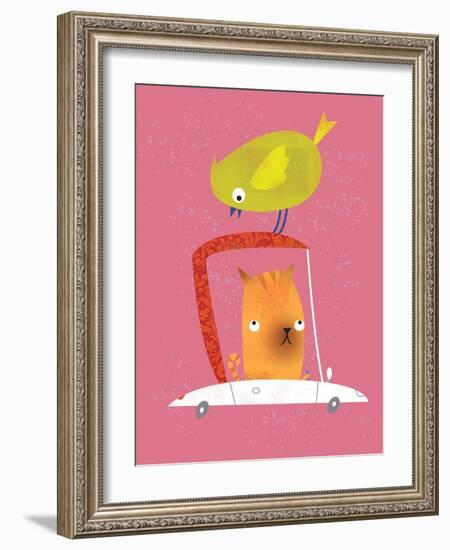 Bird on the roof of a cat's car-Harry Briggs-Framed Giclee Print