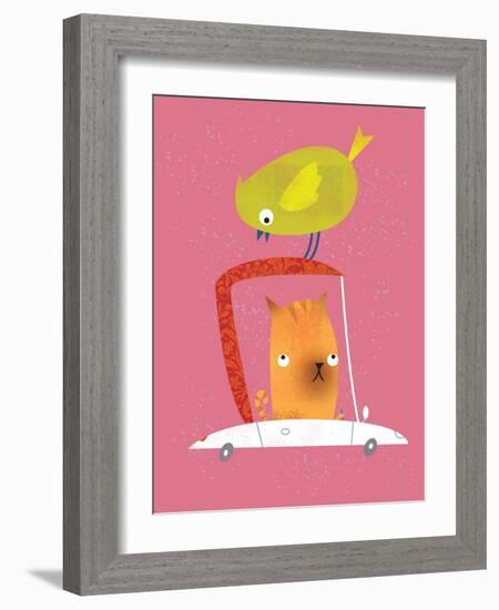 Bird on the roof of a cat's car-Harry Briggs-Framed Giclee Print