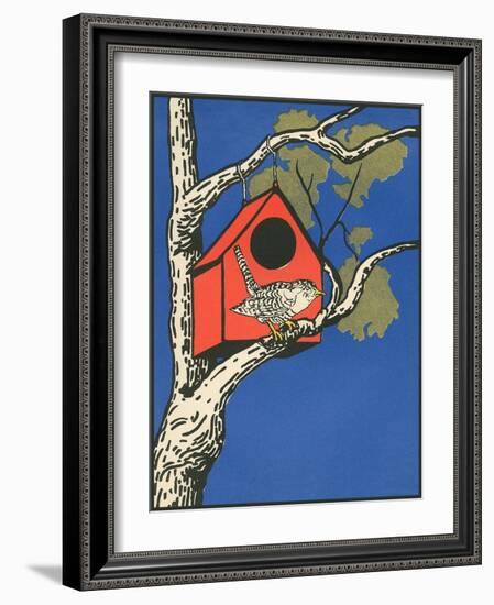 Bird Outside Birdhouse-null-Framed Art Print