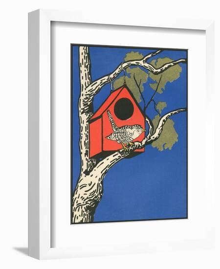 Bird Outside Birdhouse-null-Framed Art Print