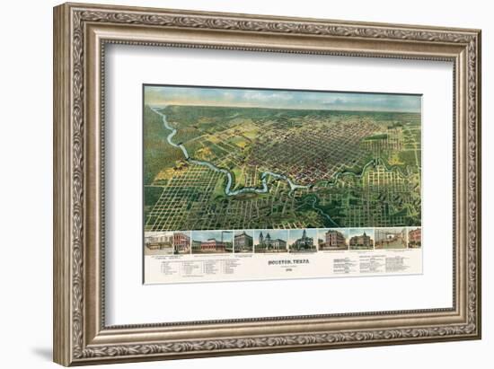 Bird’s Eye Map of Houston, Texas, 1891-null-Framed Giclee Print