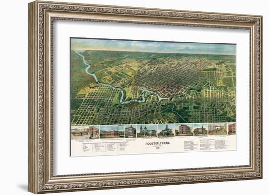 Bird’s Eye Map of Houston, Texas, 1891-null-Framed Giclee Print