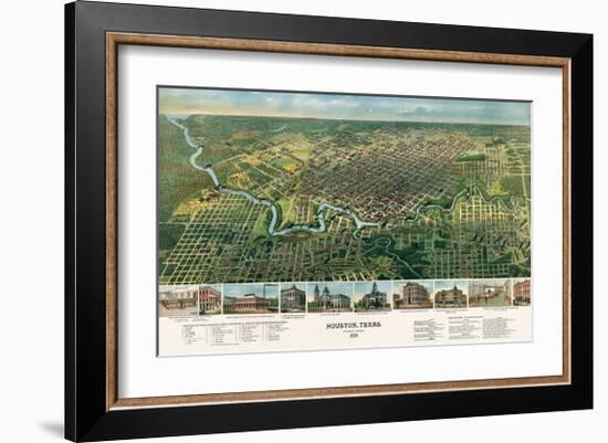 Bird’s Eye Map of Houston, Texas, 1891-null-Framed Giclee Print