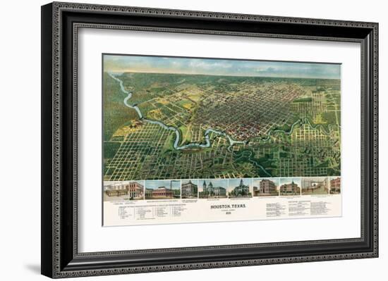 Bird’s Eye Map of Houston, Texas, 1891-null-Framed Giclee Print