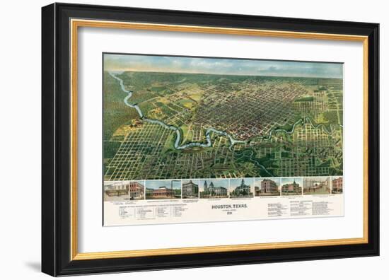 Bird’s Eye Map of Houston, Texas, 1891-null-Framed Giclee Print