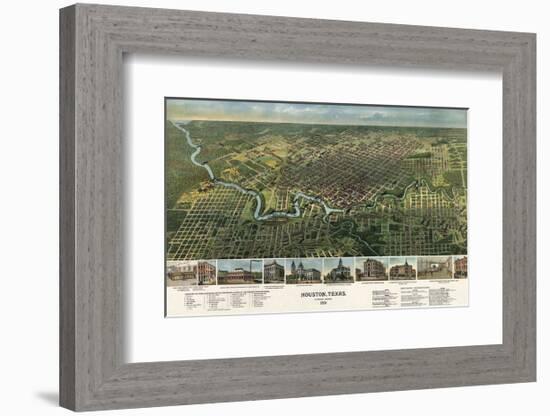 Bird’s Eye Map of Houston, Texas, 1891-Vintage Reproduction-Framed Art Print