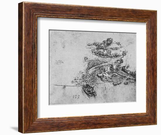 'Bird's-Eye View of a River with a Rope Ferry', c1480 (1945)-Leonardo Da Vinci-Framed Giclee Print