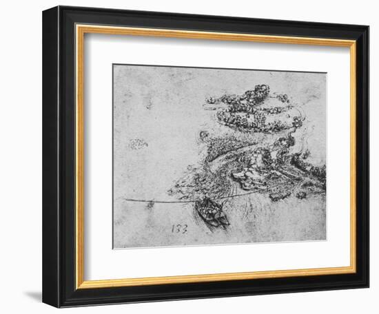 'Bird's-Eye View of a River with a Rope Ferry', c1480 (1945)-Leonardo Da Vinci-Framed Giclee Print