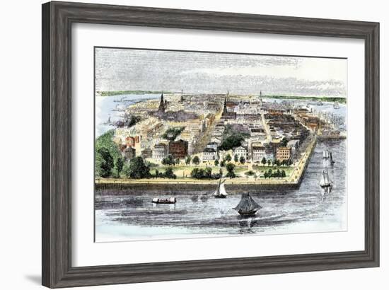 Bird's-Eye View of Charleston, South Carolina, in the Mid-19th Century-null-Framed Giclee Print