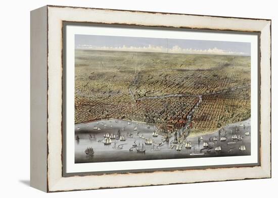 Bird's Eye View of Chicago, Illinois from Above Lake Michigan, Circa 1874, USA, America-Currier & Ives-Framed Premier Image Canvas