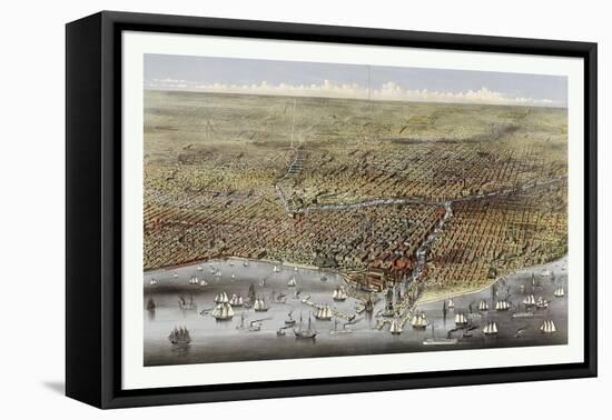 Bird's Eye View of Chicago, Illinois from Above Lake Michigan, Circa 1874, USA, America-Currier & Ives-Framed Premier Image Canvas