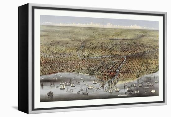 Bird's Eye View of Chicago, Illinois from Above Lake Michigan, Circa 1874, USA, America-Currier & Ives-Framed Premier Image Canvas