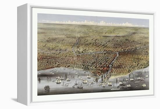 Bird's Eye View of Chicago, Illinois from Above Lake Michigan, Circa 1874, USA, America-Currier & Ives-Framed Premier Image Canvas