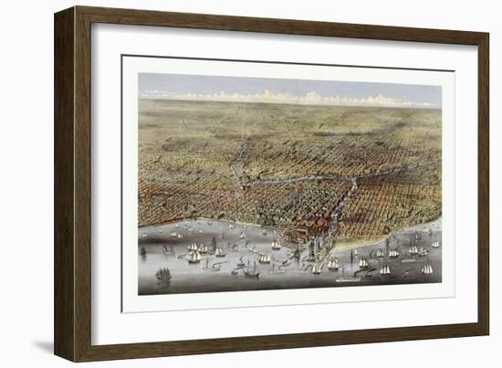 Bird's Eye View of Chicago, Illinois from Above Lake Michigan, Circa 1874, USA, America-Currier & Ives-Framed Giclee Print