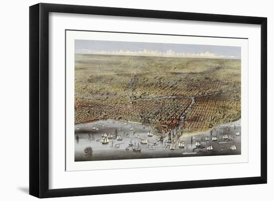 Bird's Eye View of Chicago, Illinois from Above Lake Michigan, Circa 1874, USA, America-Currier & Ives-Framed Giclee Print