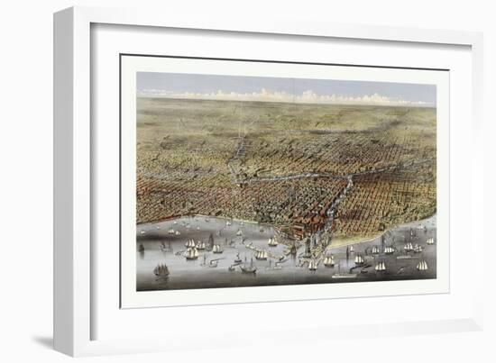 Bird's Eye View of Chicago, Illinois from Above Lake Michigan, Circa 1874, USA, America-Currier & Ives-Framed Giclee Print