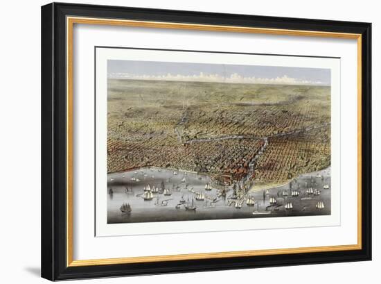 Bird's Eye View of Chicago, Illinois from Above Lake Michigan, Circa 1874, USA, America-Currier & Ives-Framed Giclee Print