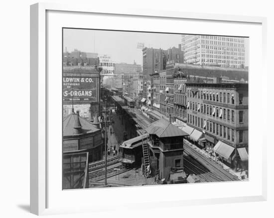 Bird's-Eye View of Chicago's Wabash Avenue, Showing Elevated Railroad, 1907-null-Framed Photo
