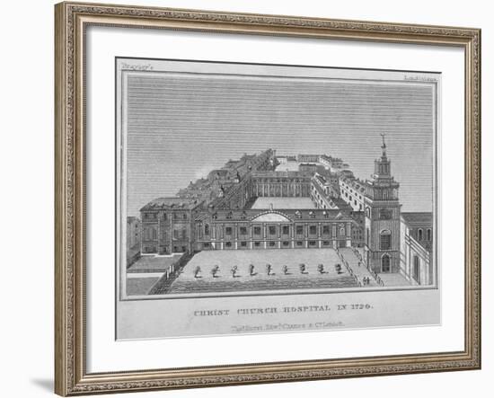 Bird's-Eye View of Christ's Hospital as it Was in 1720, City of London, 1829-null-Framed Giclee Print