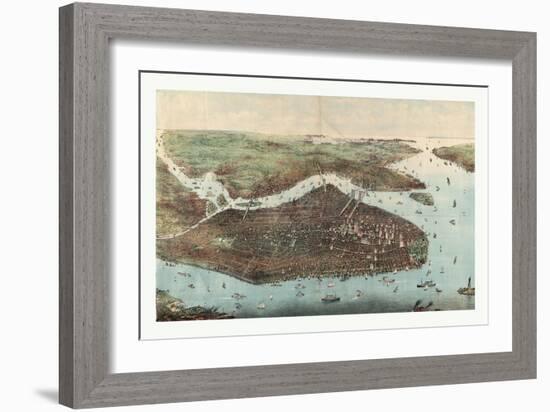 Bird's Eye View of Greater New York with Battery Park on the Right and Showing the Boroughs of Bron-null-Framed Giclee Print