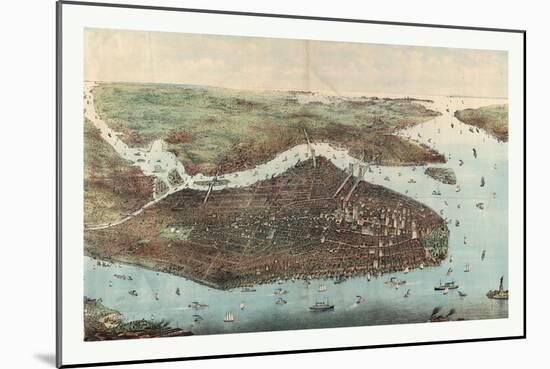 Bird's Eye View of Greater New York with Battery Park on the Right and Showing the Boroughs of Bron-null-Mounted Giclee Print
