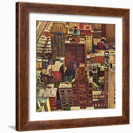 "Bird's-Eye View of New York City," August 17, 1946-John Falter-Framed Giclee Print