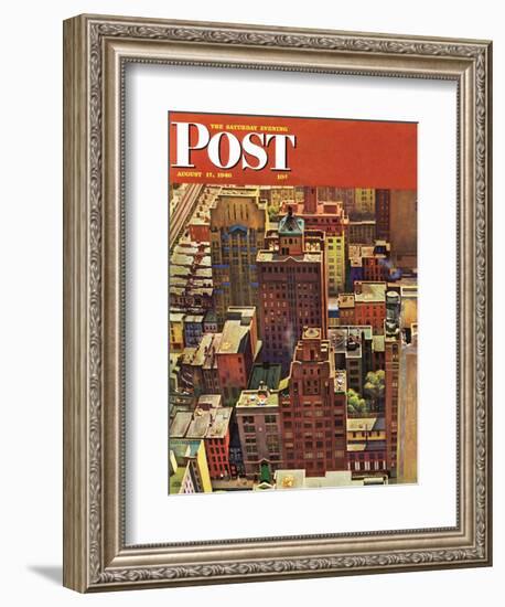 "Bird's-Eye View of New York City," Saturday Evening Post Cover, August 17, 1946-John Falter-Framed Giclee Print