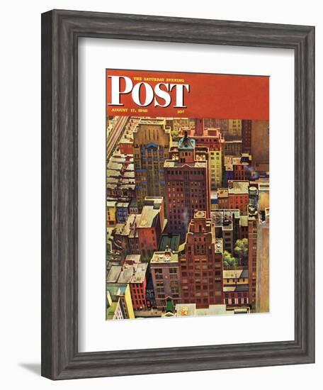 "Bird's-Eye View of New York City," Saturday Evening Post Cover, August 17, 1946-John Falter-Framed Giclee Print