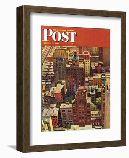 "Bird's-Eye View of New York City," Saturday Evening Post Cover, August 17, 1946-John Falter-Framed Giclee Print