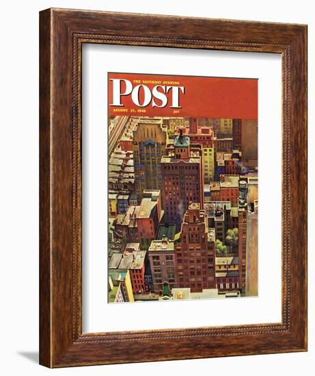 "Bird's-Eye View of New York City," Saturday Evening Post Cover, August 17, 1946-John Falter-Framed Giclee Print