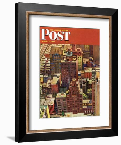 "Bird's-Eye View of New York City," Saturday Evening Post Cover, August 17, 1946-John Falter-Framed Giclee Print