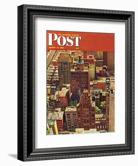 "Bird's-Eye View of New York City," Saturday Evening Post Cover, August 17, 1946-John Falter-Framed Giclee Print