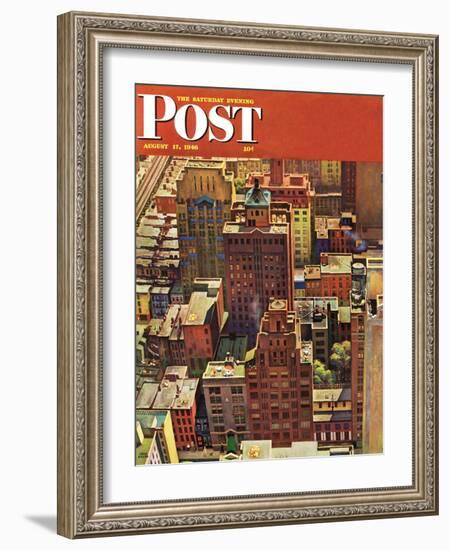 "Bird's-Eye View of New York City," Saturday Evening Post Cover, August 17, 1946-John Falter-Framed Giclee Print