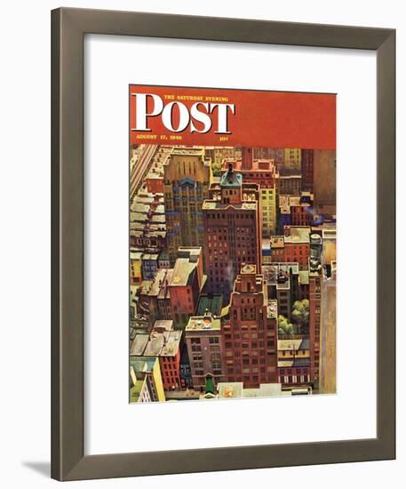 "Bird's-Eye View of New York City," Saturday Evening Post Cover, August 17, 1946-John Falter-Framed Giclee Print