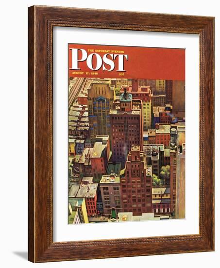 "Bird's-Eye View of New York City," Saturday Evening Post Cover, August 17, 1946-John Falter-Framed Giclee Print